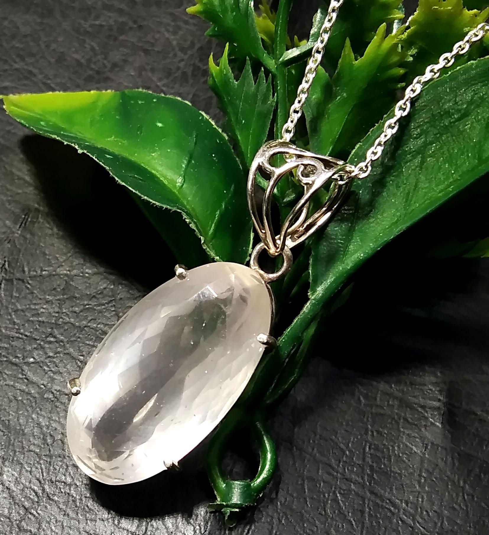 Rose Quartz Pendant, 925 Starling Silver Chain Pendant, Natural Rose Quartz Stone Pendant, Handmade Jewelry Stone Size 30x16 mm Gift Pendant